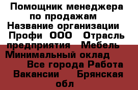 Помощник менеджера по продажам › Название организации ­ Профи, ООО › Отрасль предприятия ­ Мебель › Минимальный оклад ­ 60 000 - Все города Работа » Вакансии   . Брянская обл.